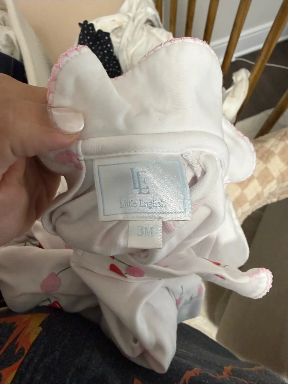 Little English White One-Piece with Red and Pink Cherry Print